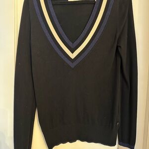 Scotch and Soda V-Neck Black Sweater with Blue and White Accents